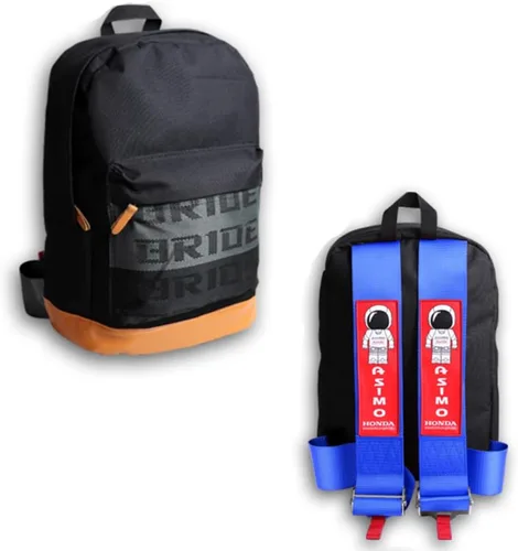 Miniatura 14 de W-POWER JDM Bride Racing Mochila de viaje para laptop con parte inferior marrón con correas de arnés ajustables (ASIMO-BK)