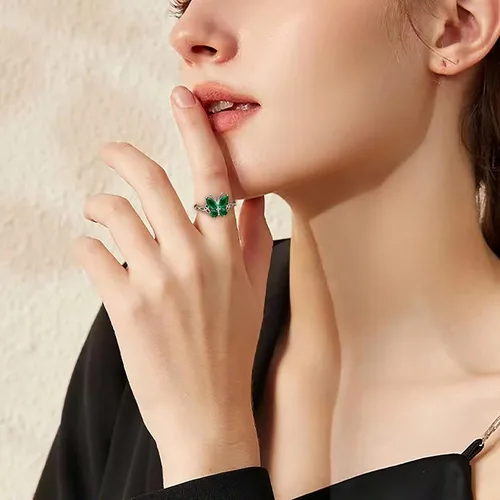 Miniatura 4 de Bestyle Anillo de collar de mariposa con piedra natal plateada para mujeres, delicado y lindo regalo de joyería de mariposa para mujeres