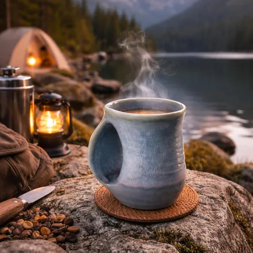 Miniatura 7 de Taza calientamanos, de cerámica y pintada a mano - Bolsillo contorneado mantendrá la calidez del calor de tu bebida - Mantén tus dedos calientes