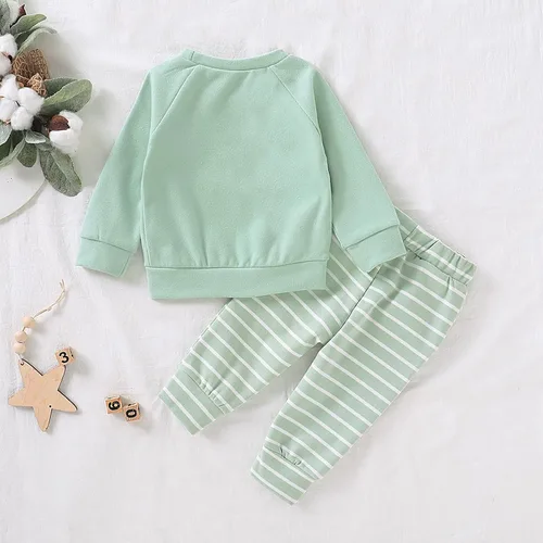 Miniatura 7 de Conjunto de sudadera para bebé niña y niña, conjunto de ropa de primavera e invierno de manga larga + pantalones a rayas, 2 piezas