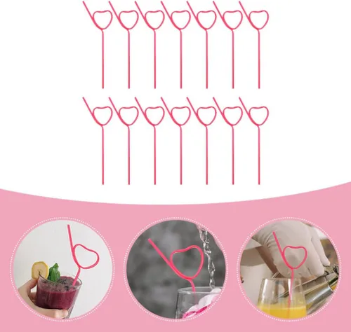 Miniatura 5 de 25 popotes de plástico para cóctel, en forma de corazón, reutilizables, pajitas largas y flexibles para ducha, suministros de fiesta de cumpleaños