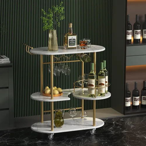 Miniatura 9 de Carritos de bar negros PAUKIN con estantes de almacenamiento de 4 niveles, carrito de servicio de bar móvil con estante para vino y soporte