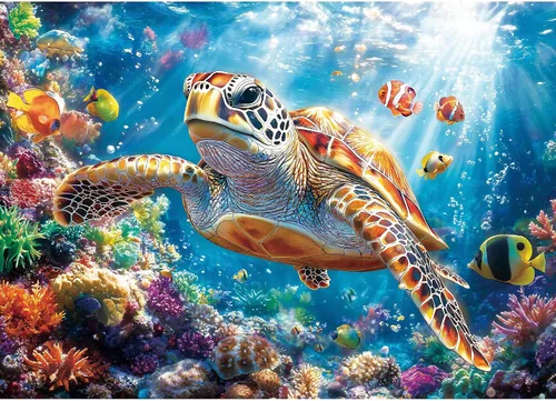 Rompecabezas para adultos de 1000 piezas, rompecabezas de tortuga marina de 1000 piezas, rompecabezas desafiantes del océano con letra en la parte