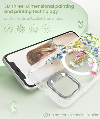 Miniatura 3 de Dretal Funda para iPhone 12 Mini / 13 Mini floral, con protector de pantalla, soporte para cámara, protección de grado militar, translúcida mate