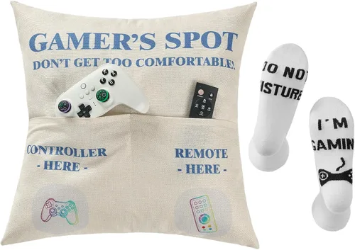 Miniatura 10 de FUTEI Regalos para Niños, Fundas de Almohada Decorativas Gamer'Spot de 18x18 Pulgadas, Juego de 1, Decoración Navideña del Hogar para Sofá, Cama
