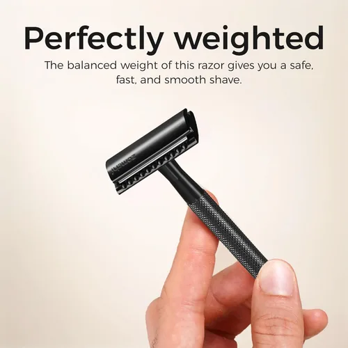 Miniatura 4 de Maquinilla de afeitar de seguridad de doble borde con mango de textura,Maquinilla de afeitar de metal para hombres y mujeres,Se adapta a todas