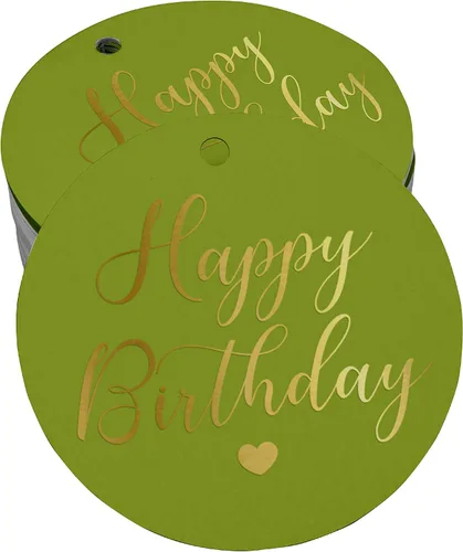 Miniatura 26 de Etiqueta de papel para colgar con texto en inglés «Happy Birthday» (50 unidades)