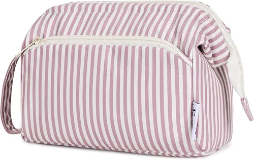 Miniatura 8 de Narwey - Bolsa grande de maquillaje con cremallera de apertura completa, organizador de cosméticos de viaje para mujeres y niñas, Azul grisáceo.