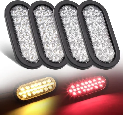 Miniatura 13 de 2 piezas de 6 pulgadas de lentes ovalados ahumados rojos, luces traseras multifunción con parada de freno con goma y enchufe para camiones