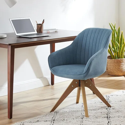 Miniatura 5 de Art Leon Silla de Oficina Sin Ruedas, Silla de Escritorio Moderna de Mediados de Siglo Sin Ruedas, Silla Giratoria de Acento con Patas de Madera