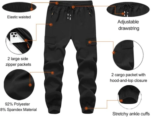 Miniatura 2 de WaltZon Pantalones deportivos tipo cargo para niños, de secado rápido, ligeros, para deportes al aire libre, con bolsillos con cremallera