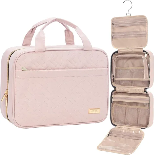 Miniatura 14 de NISHEL Neceser de viaje para mujer, organizador colgante y portátil para champú de tamaño completo, acondicionador, juego de cepillos y accesorios