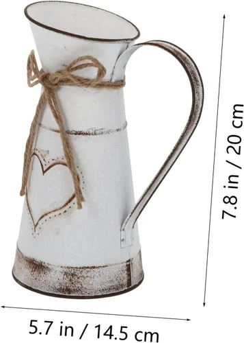 Miniatura 2 de BESTOYARD Florero francés vintage, jarrón de hierro, jarrón alto galvanizado, pequeño jarrón de estaño, maceta de mesa, maceta rústica con arreglo
