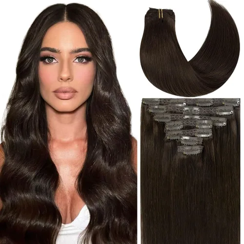 Miniatura 52 de Caliee Extensiones de cabello con pinzas de cabello humano 14 pulgadas Color 1 Negro azabache trama doble invisibles Extensiones de cabello humano