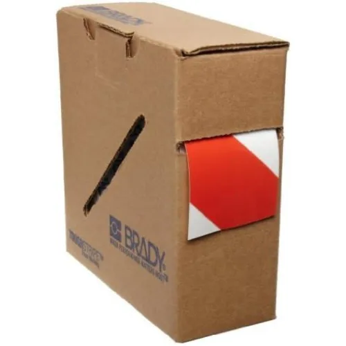 Brady - 104318 ToughStripe Cinta de marcado de suelo con rayas diagonales no abrasivas, 100 pies de largo, 2 pulgadas de ancho, rojo sobre blanco