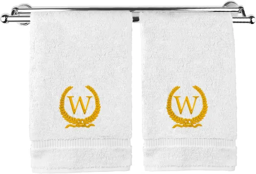 Miniatura 29 de Toalla de mano con monograma, regalo personalizado, 16 x 30 pulgadas, diseño de corona dorada bordada con letra blanca en toalla negra, extra