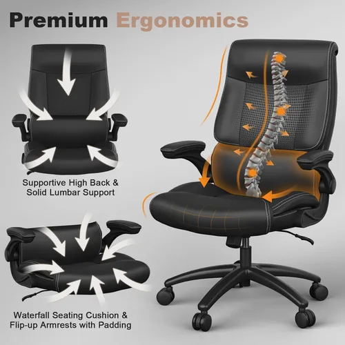 Miniatura 5 de Youhauchair Silla de oficina ergonómica grande y alta, silla de escritorio ejecutiva de piel sintética de 500 libras con soporte lumbar