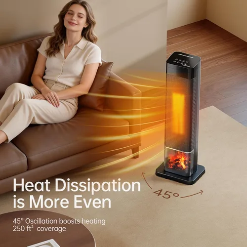 Miniatura 8 de Calentador de espacio, calentadores de cerámica PTC de 1500 W para uso en interiores con control remoto, temporizador de 24 horas, oscilación