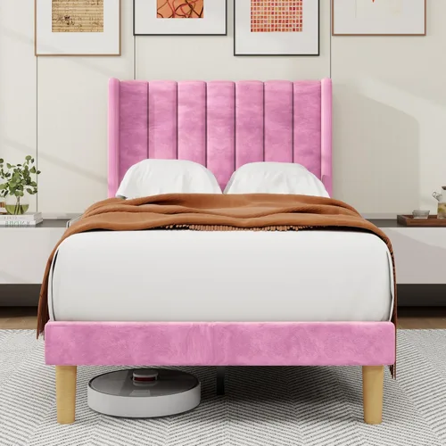 Miniatura 31 de alazyhome - Marco de cama tapizado de plataforma tamaño Queen con cabecera, soporte de listones de madera, sin ruido, fácil montaje, terciopelo beige