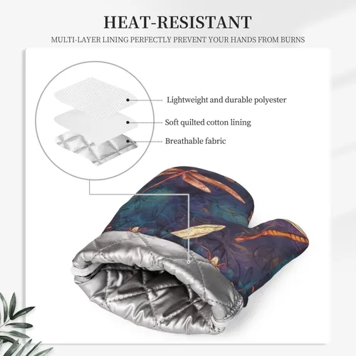 Miniatura 3 de Juego de guantes de horno y soportes para ollas pintados a mano con libélula impresos, resistentes al calor, antideslizantes, guantes de cocina, 2