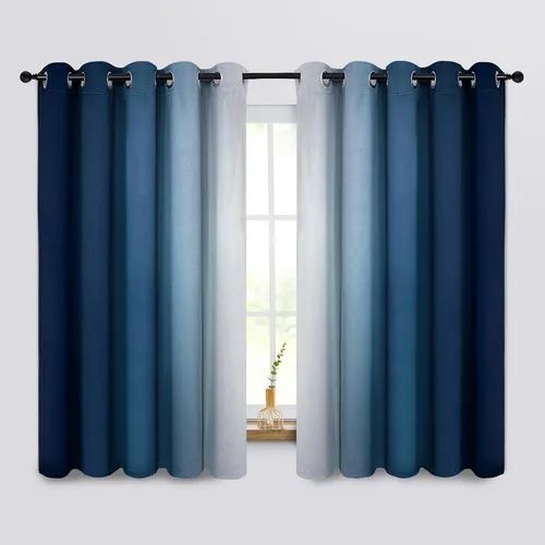 Miniatura 190 de COSVIYA Cortinas 100% Opacas Azul Degradado con Lazos Ajustables para Cocina Aislamiento Térmico Oscurecimiento de Habitación Cenefa con Bolsillo