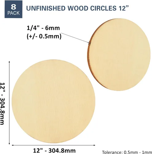 Miniatura 7 de Artificer - 8 círculos de madera de 1/4 de pulgada de grosor y 12 pulgadas, discos redondos de madera sin terminar, tableros de madera contrachapada