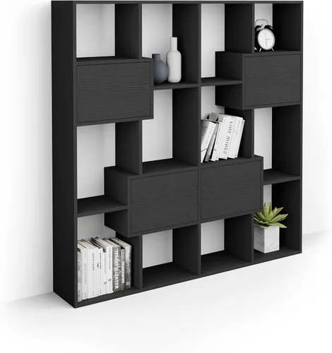 Miniatura 81 de Mobili Fiver, Iacopo XS Estantería con puertas de panel (63.31 x 31.5 pulgadas), color negro Ashwood, Made in Italy