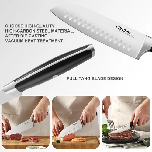 Miniatura 4 de FIKSHOT - Juego de bloques de cuchillos, juego de cuchillos de cocina de acero inoxidable de alto carbono, espiga completa, hoja afilada resistente