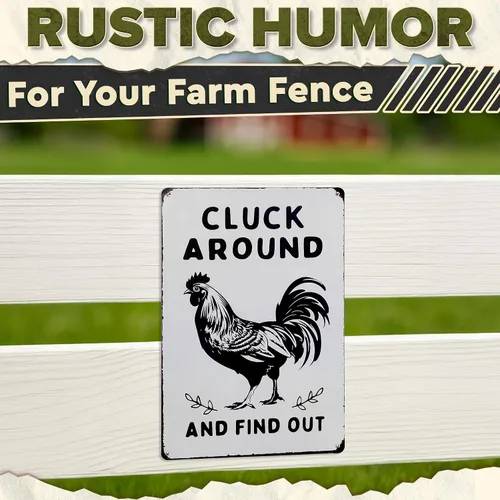 Miniatura 9 de Letrero de gallinero humorístico – 12 x 8 pulgadas, decoración rústica de gallo de hojalata para granero o cocina, letrero de metal de granja