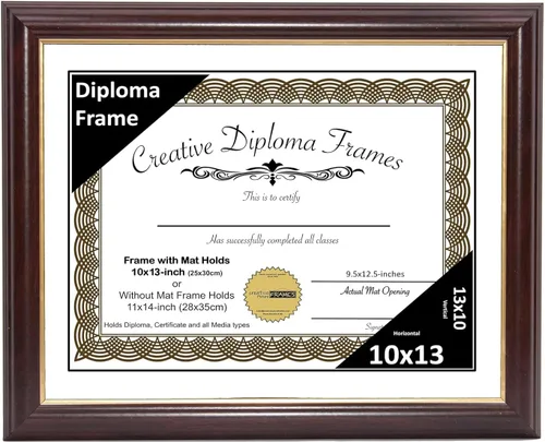 Miniatura 76 de Creative Picture Frames Marco para Diploma de Caoba con Borde Dorado de 12x16 pulgadas con Vidrio y Paspartú Negro y Colgadores de Pared Instalados