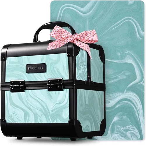 Miniatura 59 de BYOOTIQUE estuche rodante para maquillaje 4 en 1, con cerradura, maletín tipo trolley para cosméticos, con 4 ruedas extraíbles, organizador de viaje