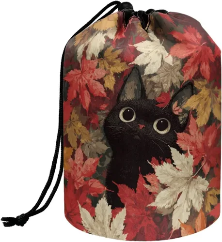 Miniatura 42 de Poceacles Bolsa de maquillaje con cordón, estuche portátil para cosméticos, bolsa de aseo de viaje, organizador de barril, bolsa de almacenamiento