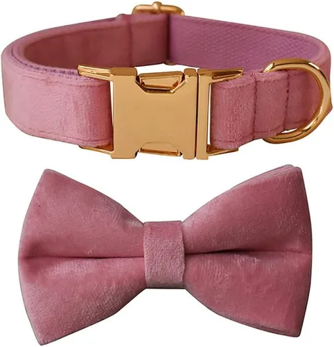 Miniatura 8 de Love Dream Collar de corbatín para perro, Collares de terciopelo para perros con corbatín desmontable y hebilla de metal, Collares de corbatín Verde