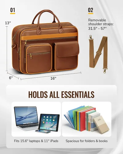 Miniatura 6 de Ytonet Bolsa de mensajero de piel sintética para hombre, maletín vintage de 15.6 pulgadas con compartimento acolchado para laptop, bolsa grande