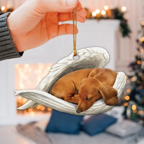 Miniatura 5 de Talataca Dachshund Angelito Durmiente Alas Memorial Tan Wheaten Dachshund 2D Plano Espejo Retrovisor de Coche Accesorios Adorno de Árbol de Navidad