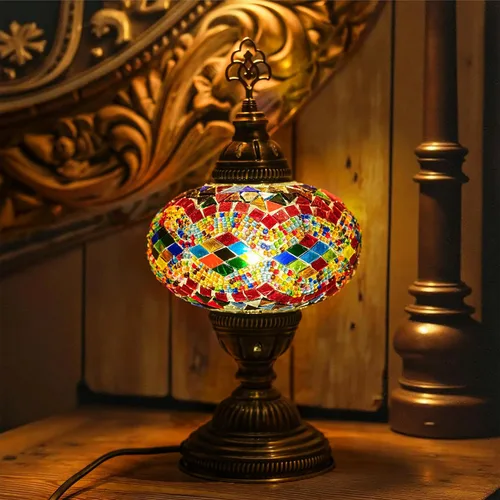 Lámpara turca marroquí – Colorfull mosaico de cristal para mesita de noche y escritorio, decoración vintage hecha a mano con enchufe E12