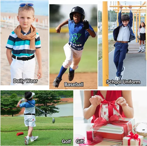 Miniatura 4 de AWAYTR Cinturón trenzado elástico para niños, cinturón de béisbol de golf elástico con hebilla de pasador negro para niños y niñas de 4 a 12 años