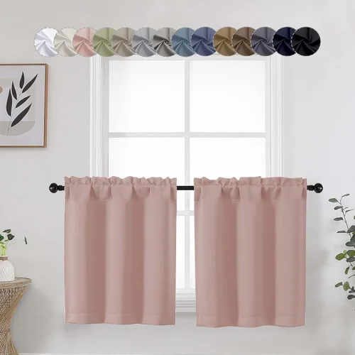 Miniatura 29 de Aqua Cafe - Juego de 2 paneles de cortinas opacas de 24 pulgadas de largo, con aislamiento térmico suave y sólido, para ventanas de baño, sótano