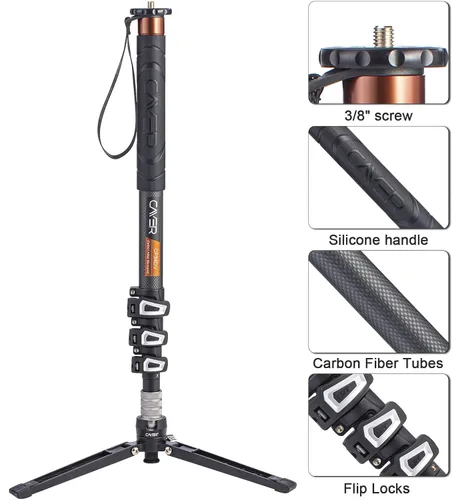 Miniatura 2 de Cayer Piernas monopié de fibra de carbono, cámara telescópica de 68 pulgadas con pies, compatible con cámaras réflex digitales y videocámaras