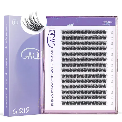 GAQQI Extensiones de pestañas GQ19, pestañas individuales, 168 unidades, curva C, extensiones de pestañas para bricolaje de 0.47 pulgadas de