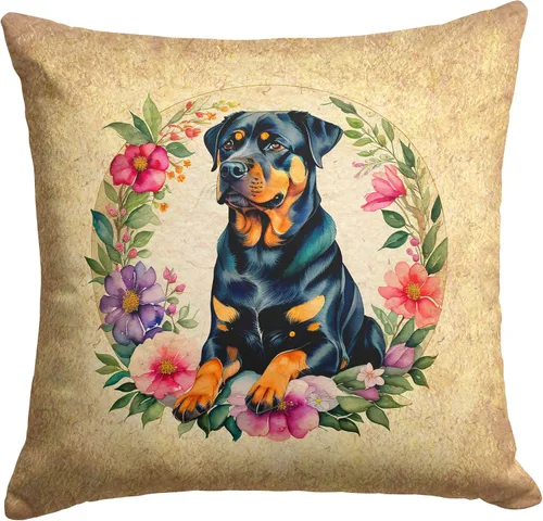 Miniatura 176 de Caroline's Treasures DAC2072PW1414 Affenpinscher and Flowers - Almohada decorativa de tela, lavable a máquina, para interiores y exteriores