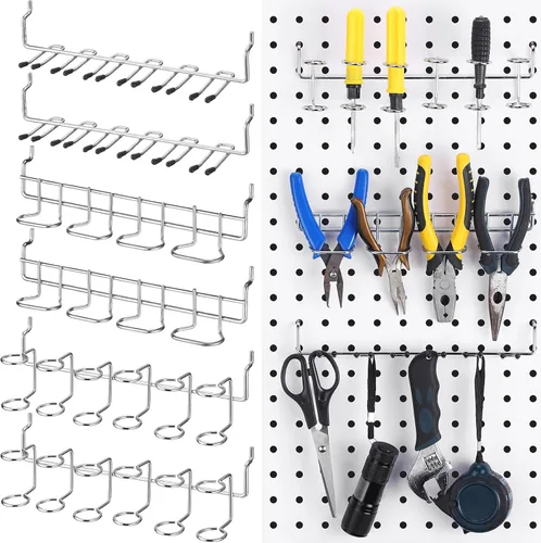 Miniatura 8 de Coume 6 Piezas Soportes para Destornilladores de Tablero Perforado Organizador Soportes para Alicates de Tablero Perforado Acero Inoxidable Ganchos