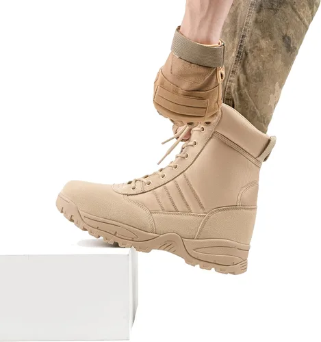 Miniatura 2 de Botas militares tácticas de trabajo para hombre, de piel negra, impermeables, para motocicleta, combate, militar, con cremallera lateral