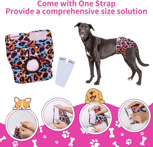 Miniatura 3 de Pañales reutilizables para perras femeninas, almohadillas lavables para orina de cachorro con correa ajustable para perros pequeños en calor e