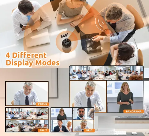 Miniatura 4 de TOUCAN Cámara de videoconferencia de 360 grados, cámara web HD 1080p con 4 micrófonos de reducción de ruido, altavoz, seguimiento AI, funciona