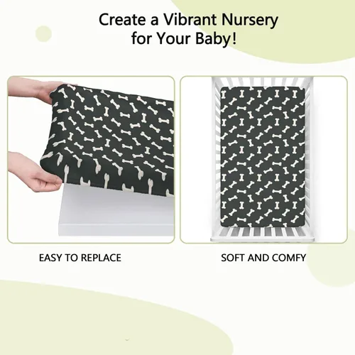 Miniatura 6 de Sábanas bajeras ajustables para cuna con temática de hueso de perro, sábanas portátiles para minicuna suaves y transpirables, sábana para colchón