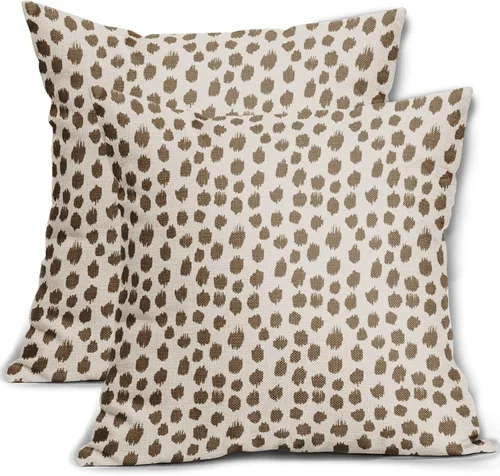 Miniatura 62 de Fundas de almohada marrón y blancas de 18 x 18 pulgadas, juego de 2 almohadas boho grises con lunares, fundas de almohada modernas estampadas
