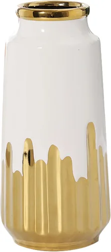 Miniatura 10 de Jarrón grande de cerámica blanca con detalles chapados en oro de 11 pulgadas de alto, florero decorativo para sala de estar, decoración moderna