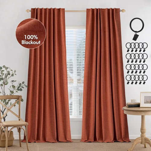 Miniatura 16 de MIULEE Cortinas 100% opacas de 84 pulgadas de largo de lino, cortinas y drapeados, juego de 2 paneles para dormitorio, pestaña trasera, sala