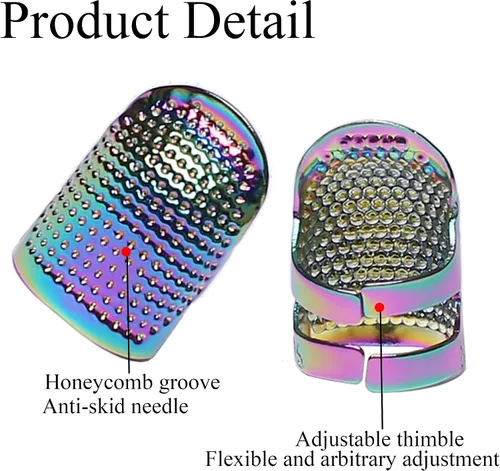 Miniatura 3 de J.CARP 4 dedales de costura, protector de dedo de metal deslumbrante para coser, dedal de costura ajustable, dedal de costura, manualidades